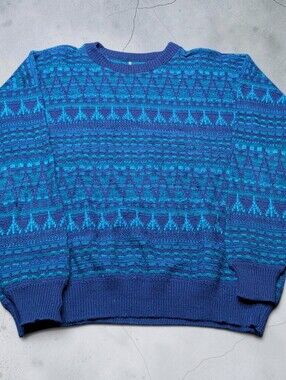Vintage 90s Knit Crewneck Pullover Sweater Patterned Fisherman Style Sz Mens XL